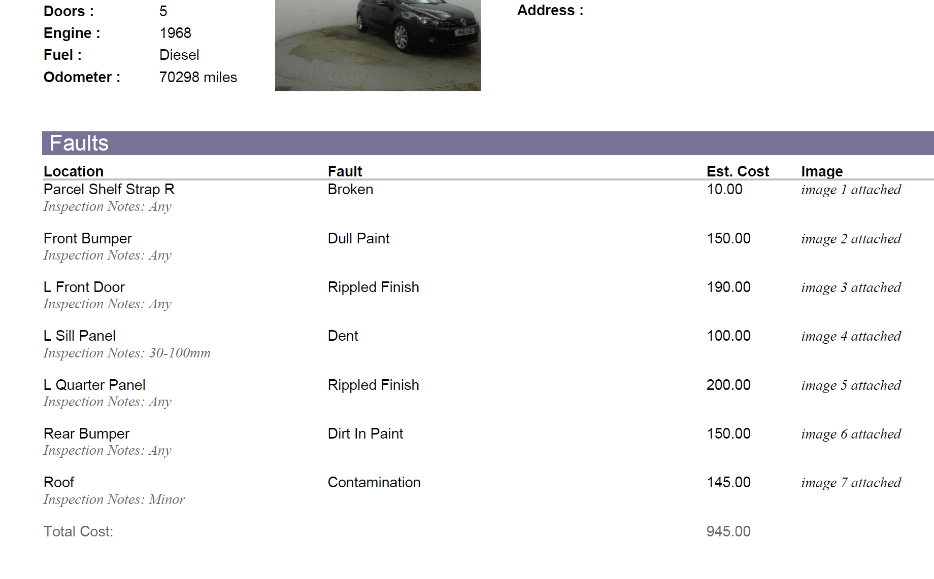 charge sheet Smart Auto Repairs